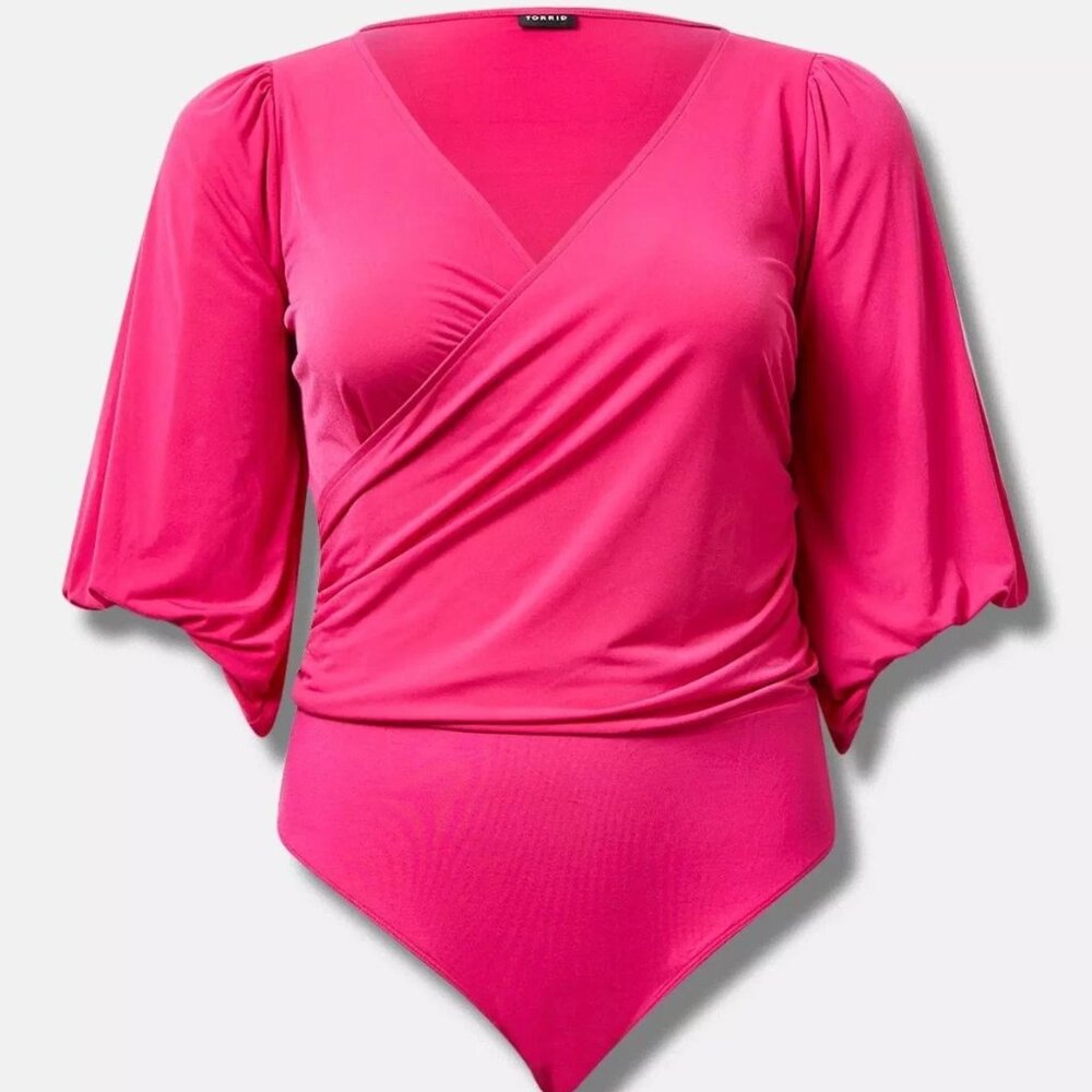 Torrid Studio Knit Surplice Long Sleeve Bodysuit Hot Pink ** Sz L/12